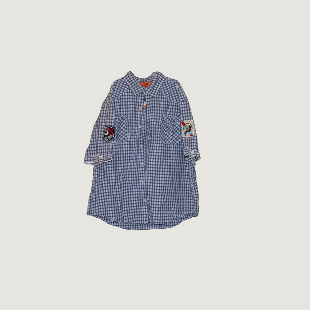 Swiss Cross Mens XL Blue White Gingham Cotton Button Down Shirt Victory Patches